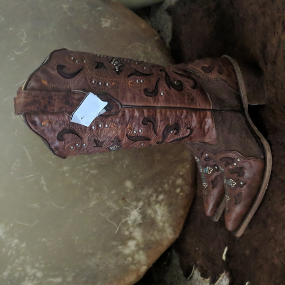 CORRAL C1104 Distressed brown/python cowgirl boots blingy cross snip toe sz6 NWT - Picture 3 of 15